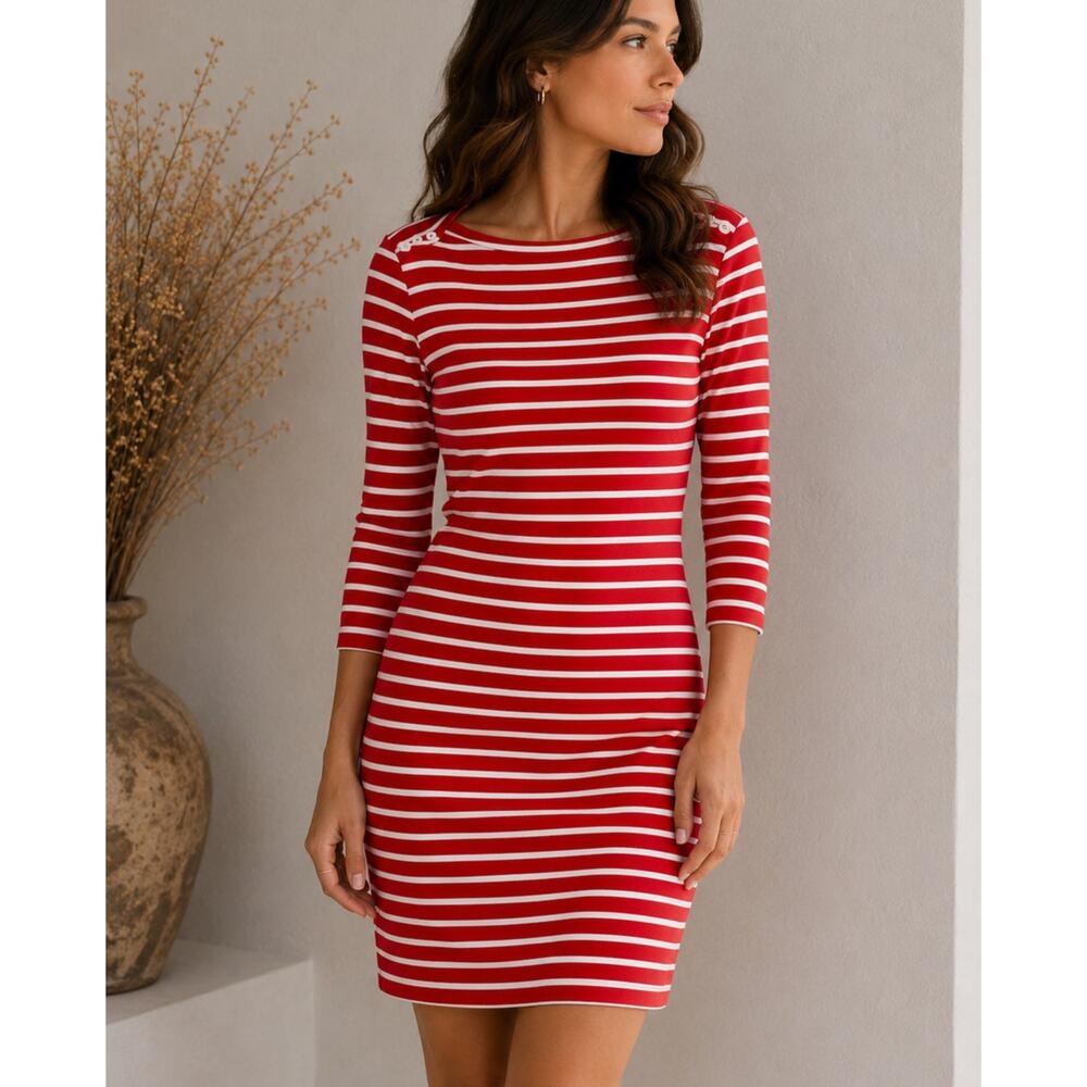 Lauren Jeans Company Ralph Lauren Red White Striped Mini Tee Shirt Dress Womens